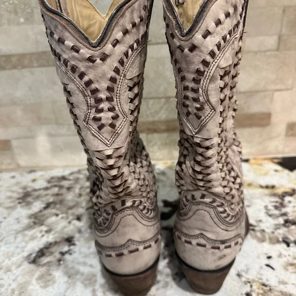 Women's Beige Cowboy Boots - Picture 3 of 6